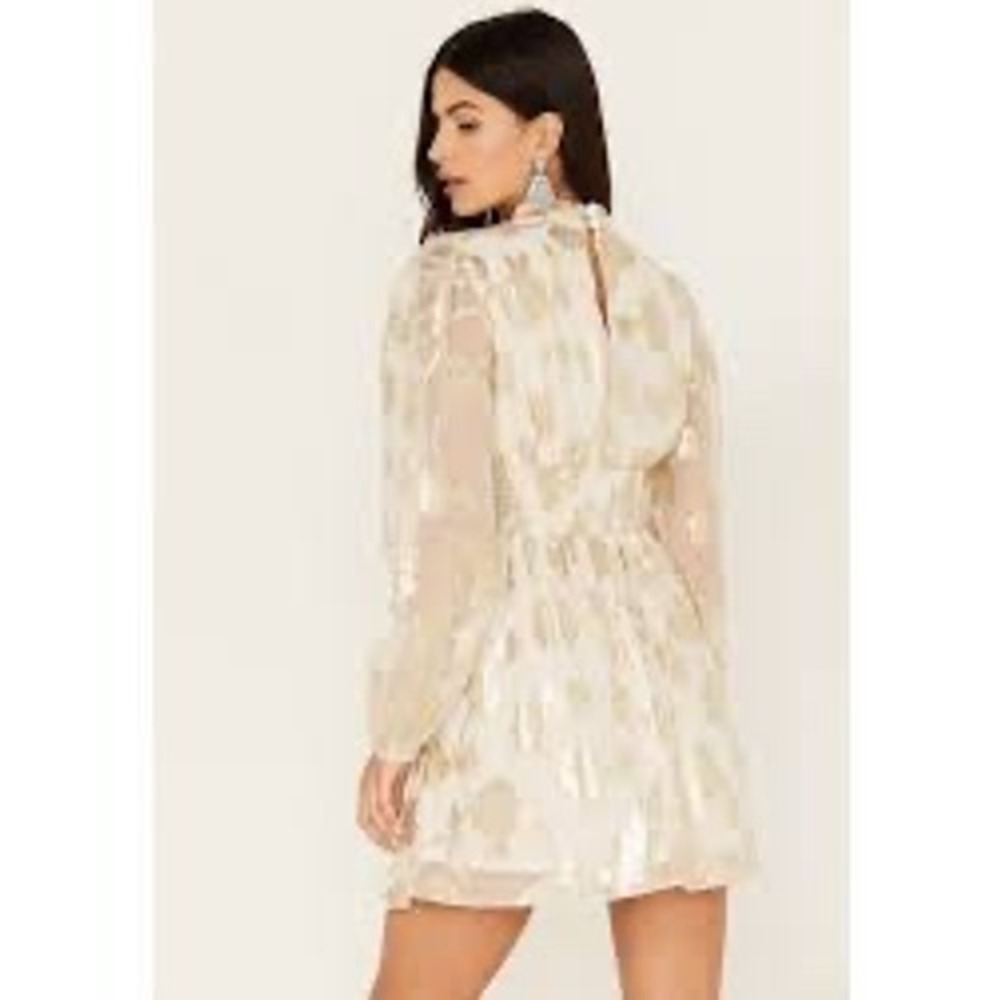Sage the Label Mini Dress Floral Metallic Long Sleeve Party Dress M - Picture 2 of 12